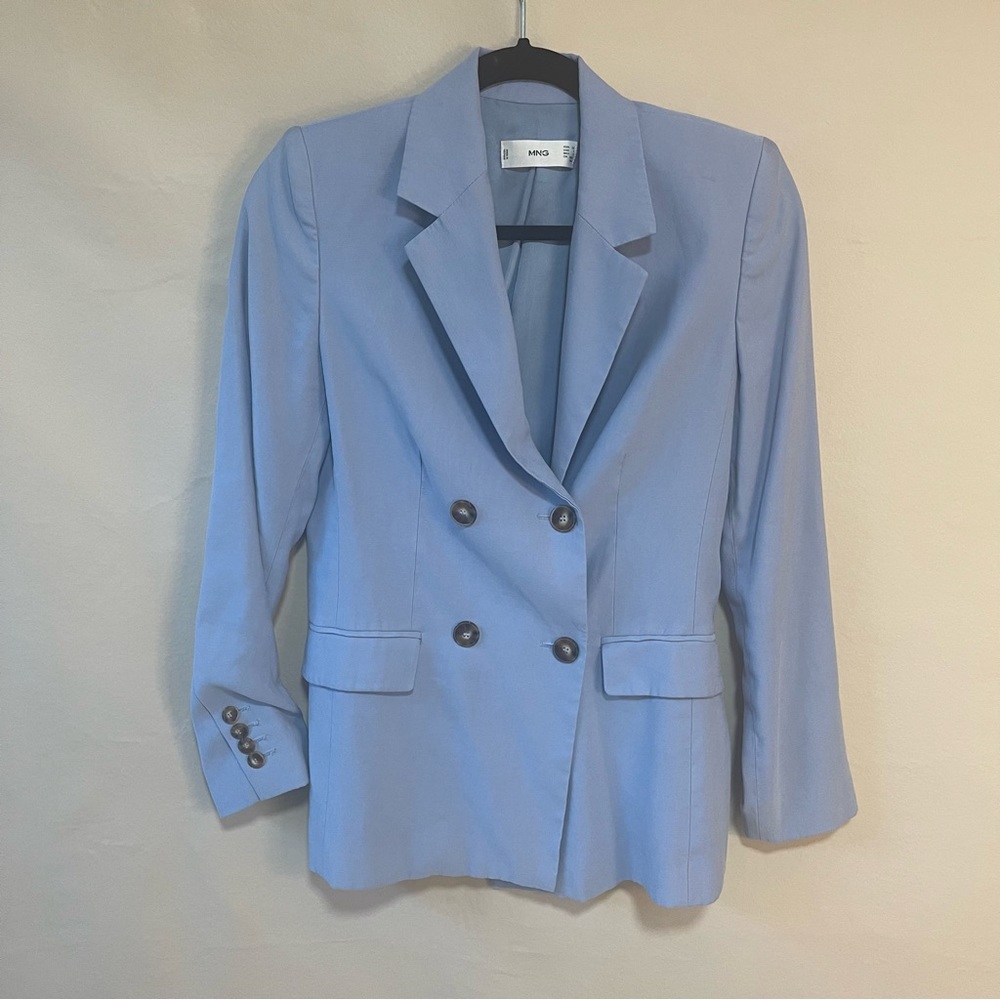 Mango Light Blue Double-Breasted Blazer